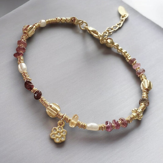 Pulsera niza piedras oro