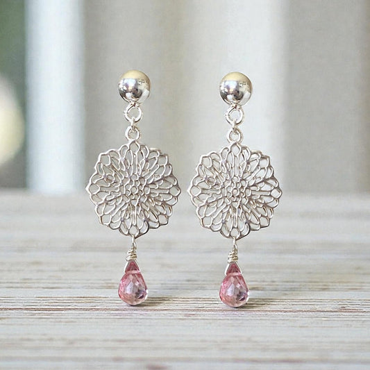 Aros mandala topacio rosa plata 925