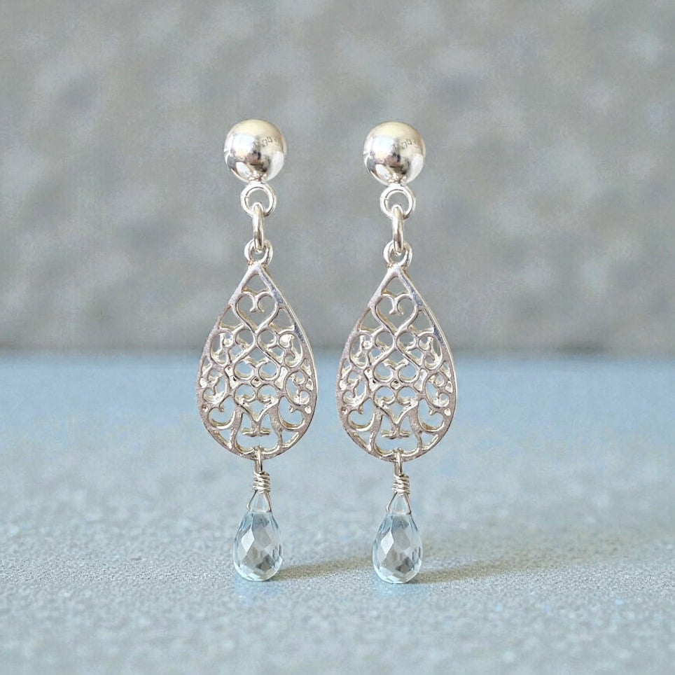 Aros gota aguamarina plata 925