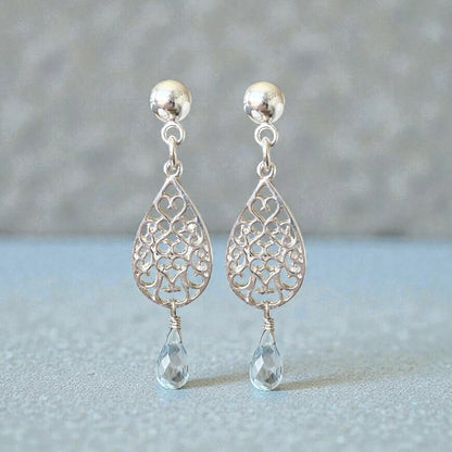 Aros gota aguamarina plata 925