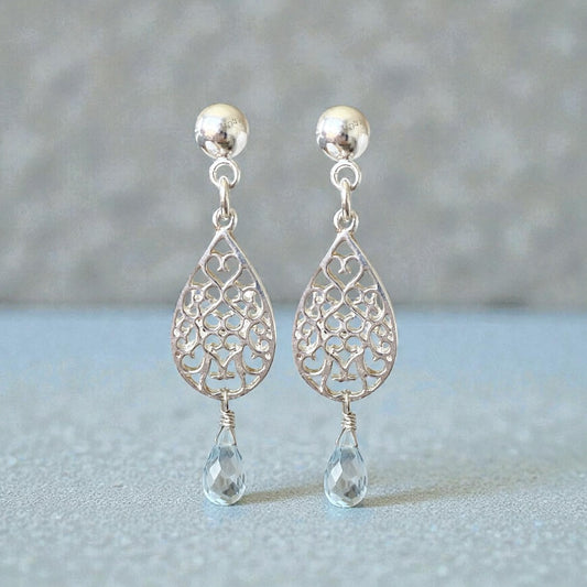 Aros gota aguamarina plata 925