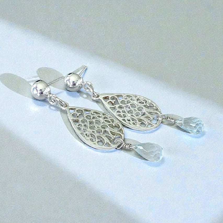 Aros gota aguamarina plata 925