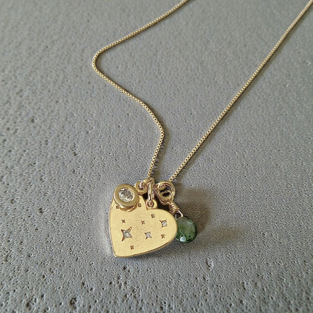Collar trío turmalina corazón oro