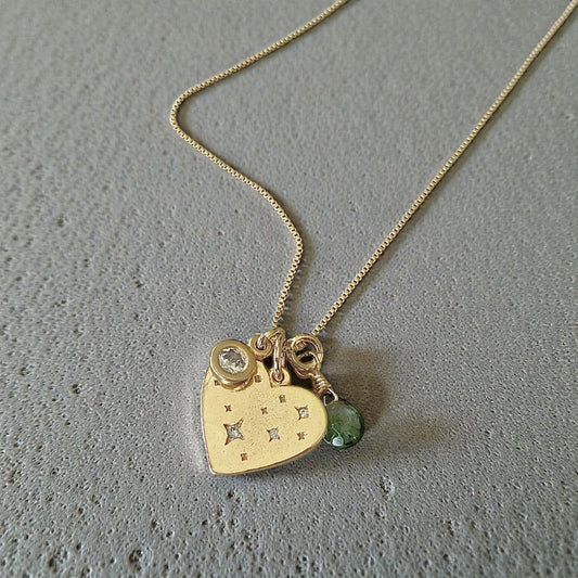Collar trío turmalina corazón oro