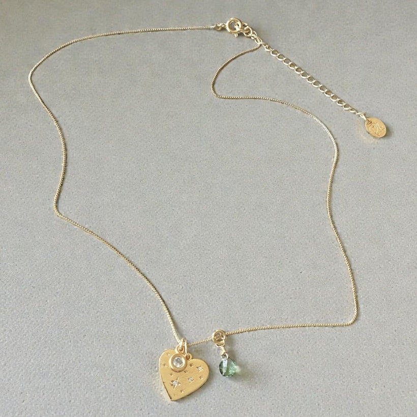 Collar trío turmalina corazón oro