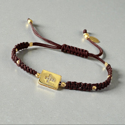 Pulsera caja cruz circones oro