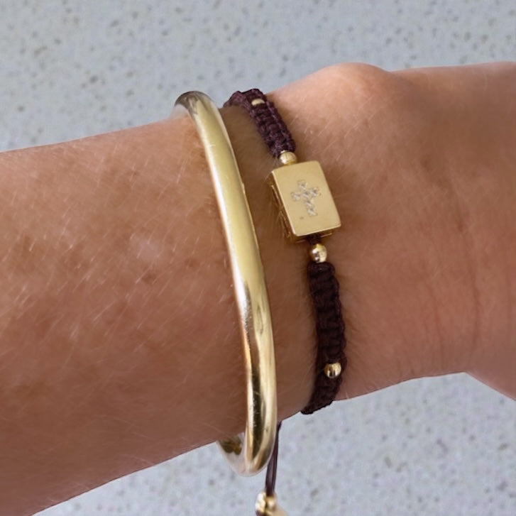 Pulsera caja cruz circones oro