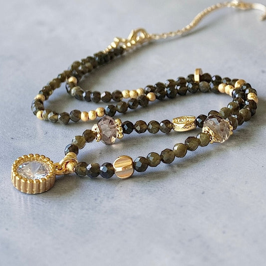 Collar obsidiana gold oro