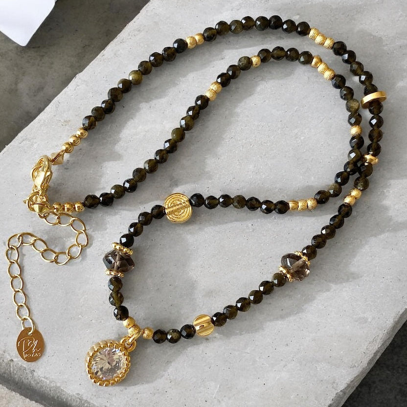 Collar obsidiana gold oro