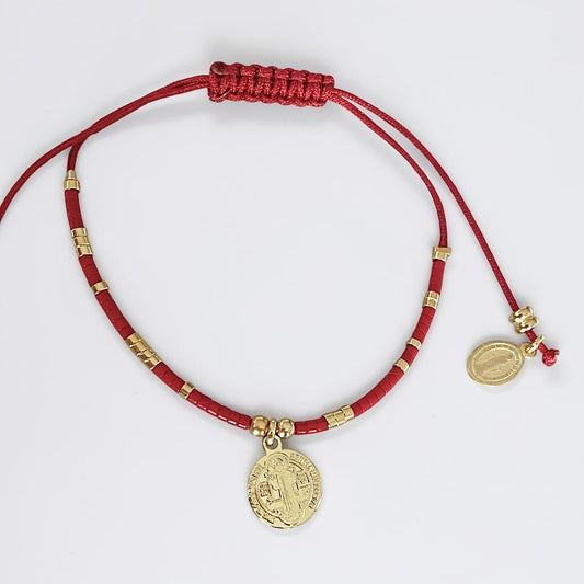 Pulsera mijuki roja San Benito oro