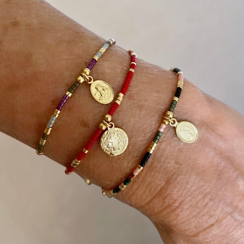Pulsera mijuki roja San Benito oro