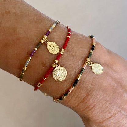 Pulsera mijuki roja San Benito oro