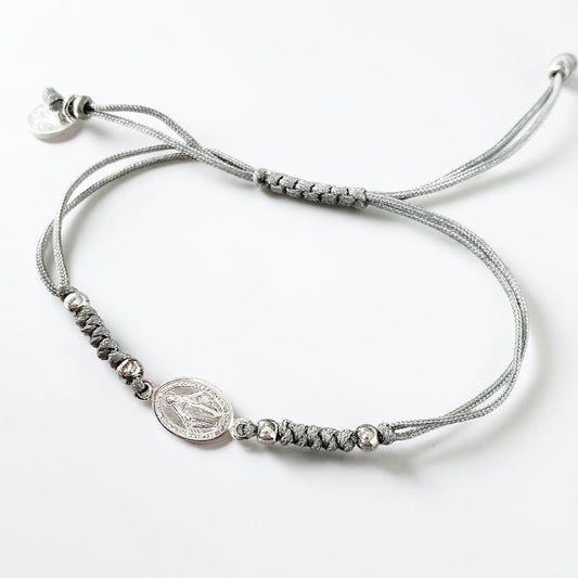 Pulsera hilo Virgen de los Rayos plata