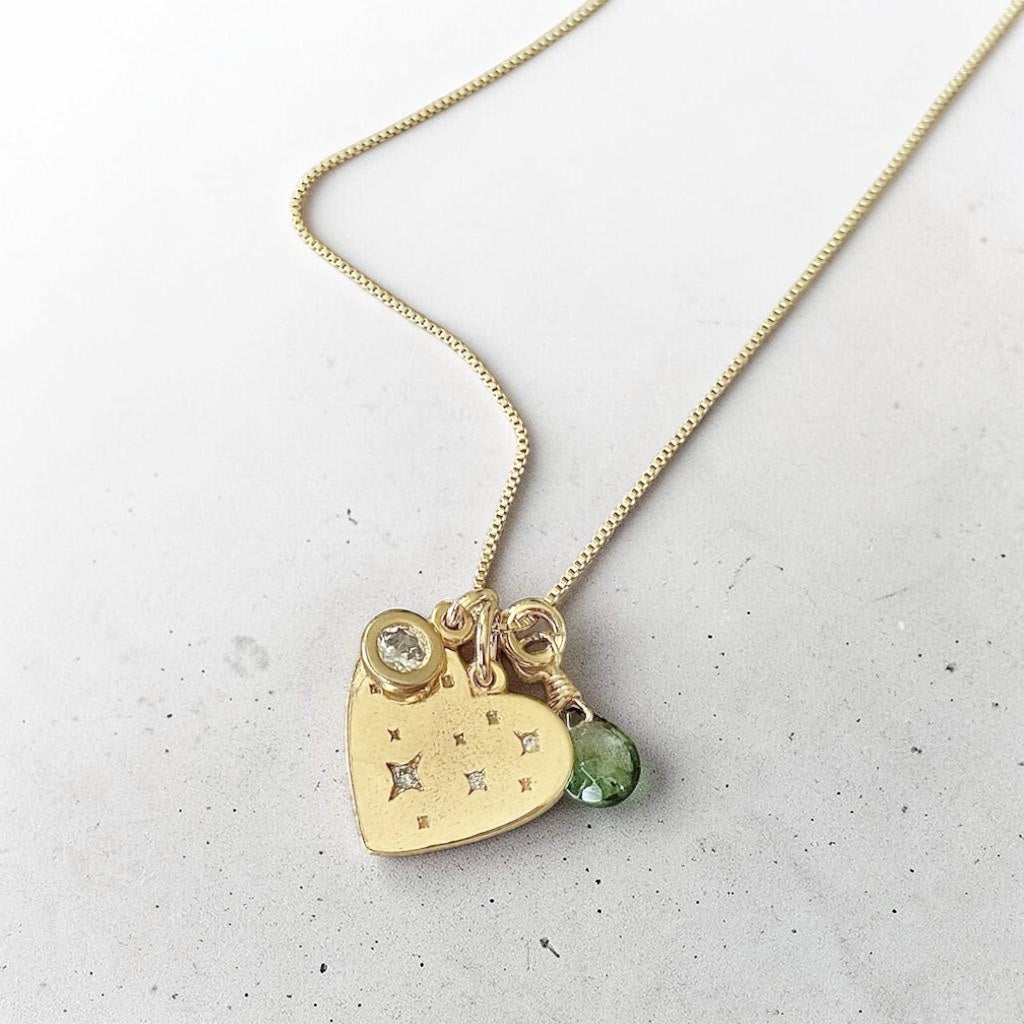 Collar trío turmalina corazón oro