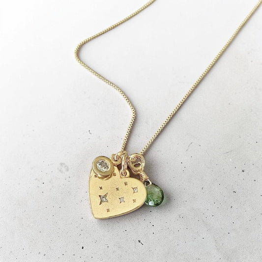 Collar trío turmalina corazón oro