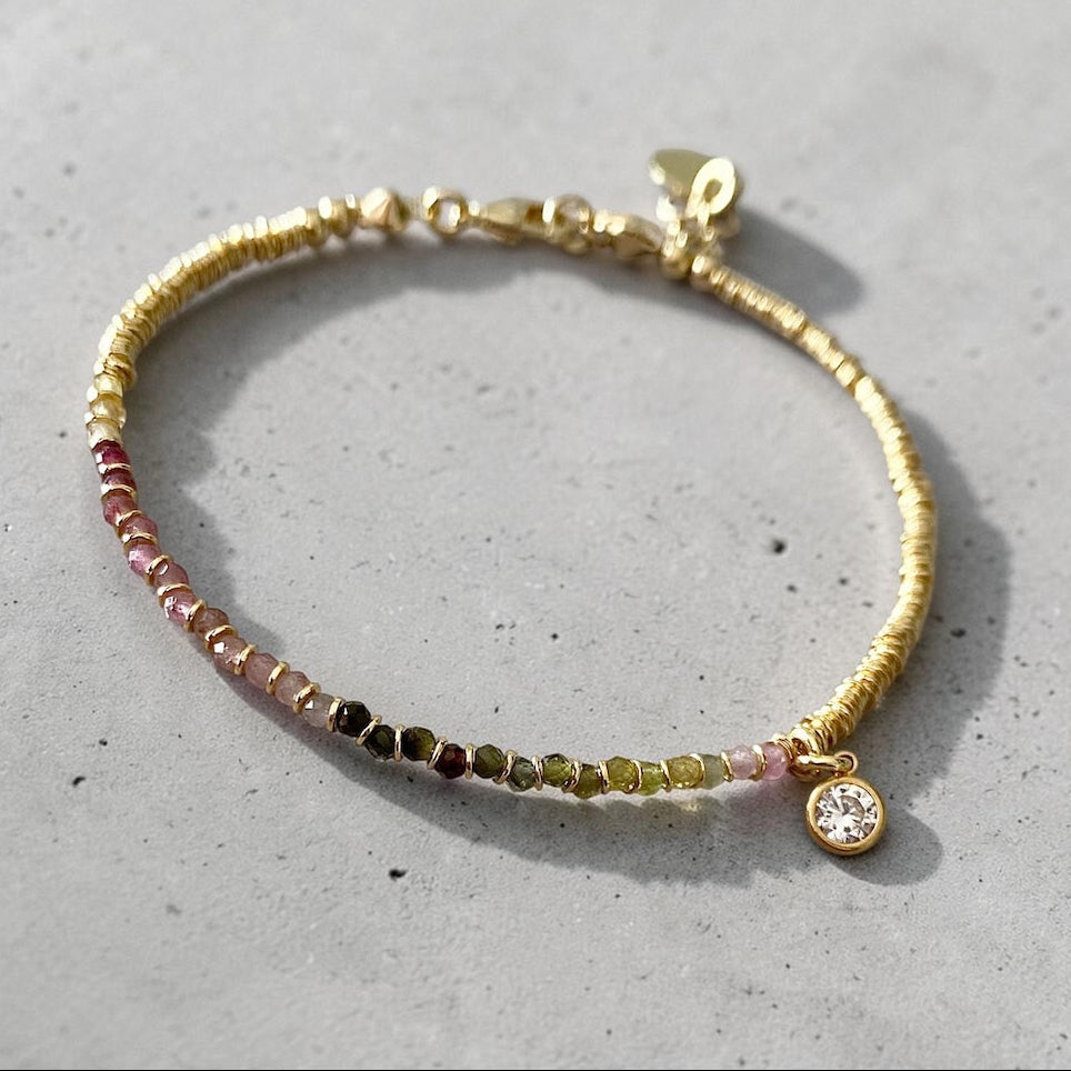 Pulsera turmalina punto de luz oro