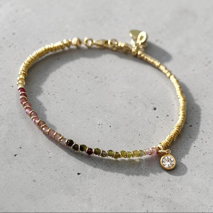 Pulsera turmalina punto de luz oro