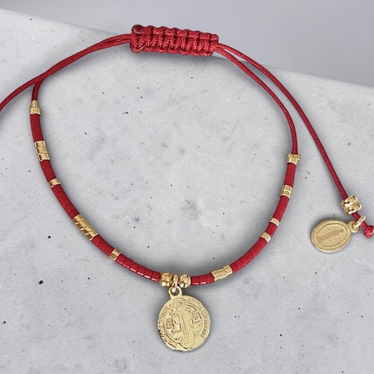 Pulsera mijuki roja San Benito oro