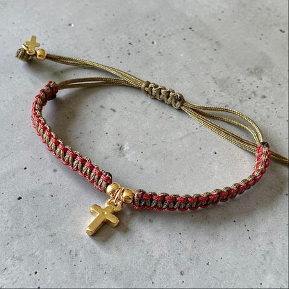Pulsera macramé cruz oro