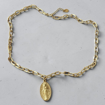 Collar eslabones medallón virgen oro
