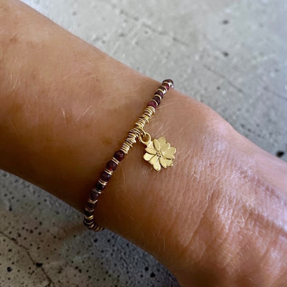 Pulsera flor granates oro