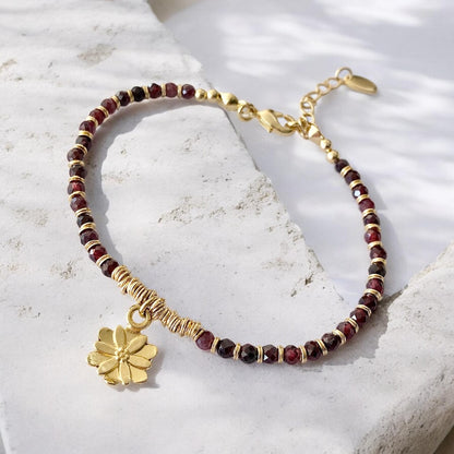 Pulsera flor granates oro