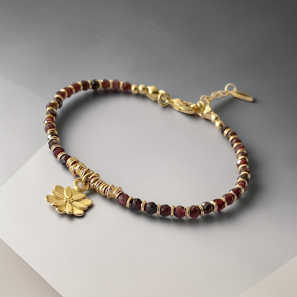 Pulsera flor granates oro