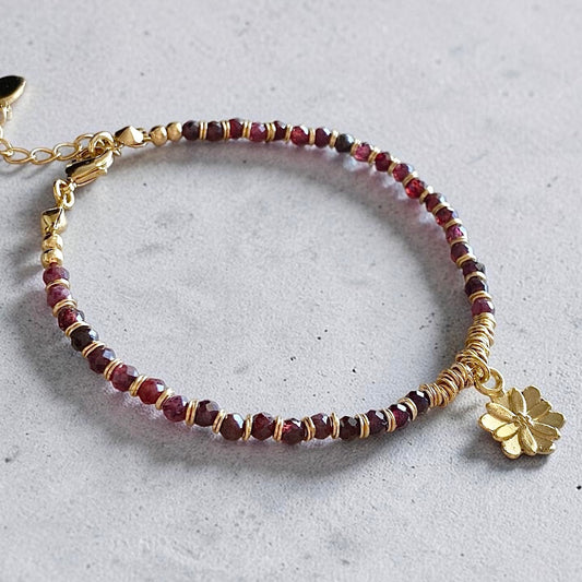 Pulsera flor granates oro