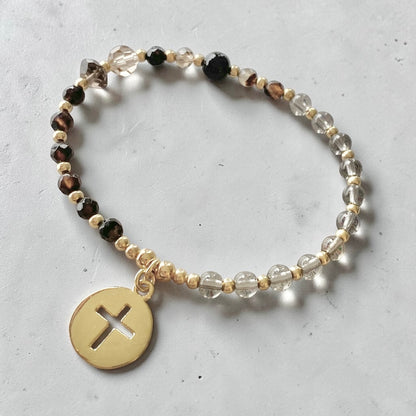Pulsera medalla cruz calada oro