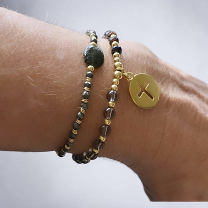 Pulsera medalla cruz calada oro