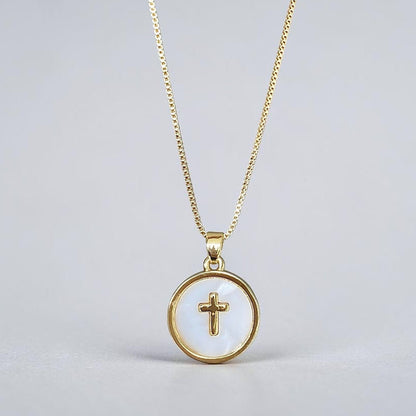 Collar cruz nácar oro