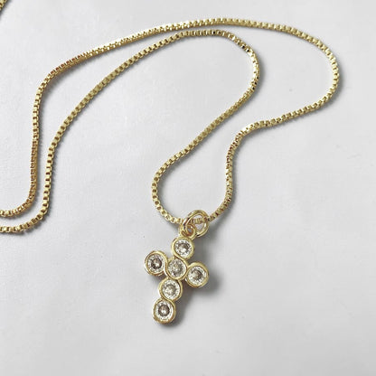 Collar cruz seis circones oro