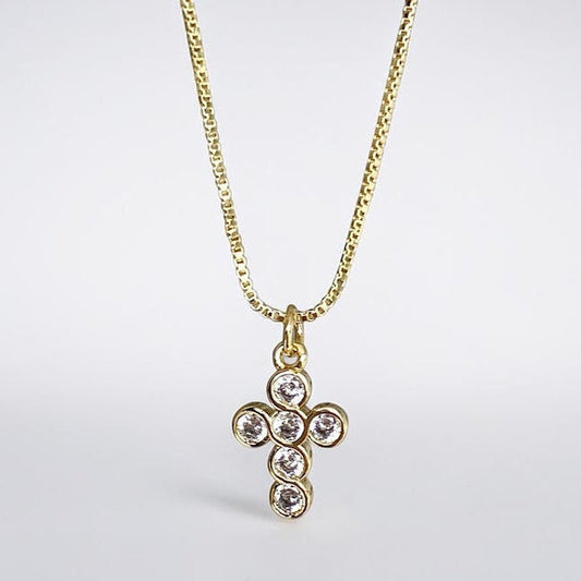 Collar cruz seis circones oro