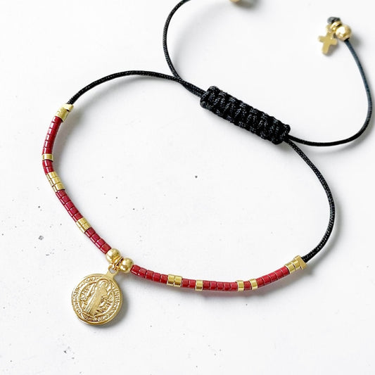 Pulsera mijuki roja San Benito oro