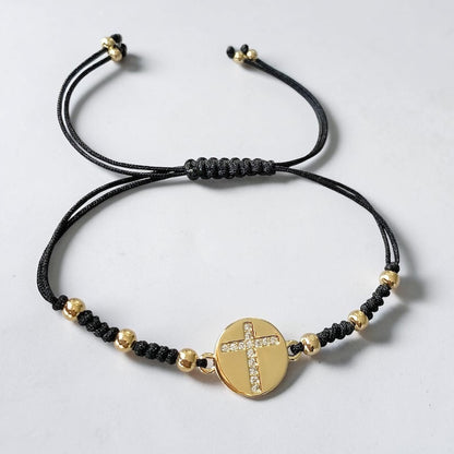 Pulsera hilo medalla cruz circones oro
