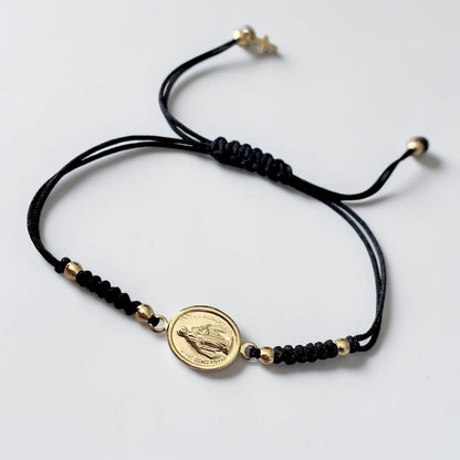 Pulsera hilo Virgen de los Rayos oro