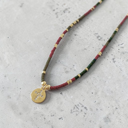 Collar tejido mini cruz circones oro