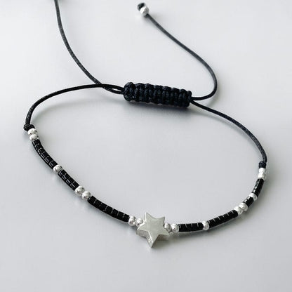 Pulsera hilo mijuki bolitas estrellita plata