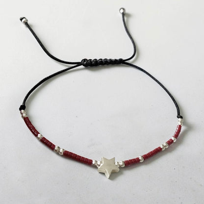 Pulsera hilo mijuki bolitas estrellita plata