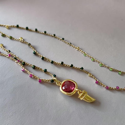 Collar tejido cristal mini cuerno oro