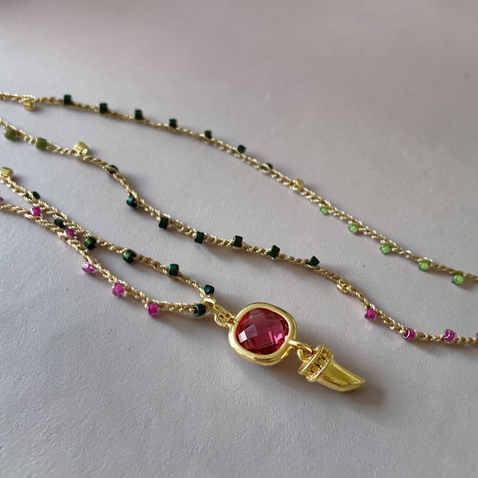 Collar tejido cristal mini cuerno oro