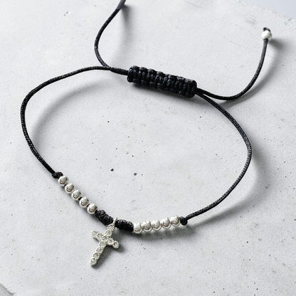 Pulsera hilo cruz circones plata
