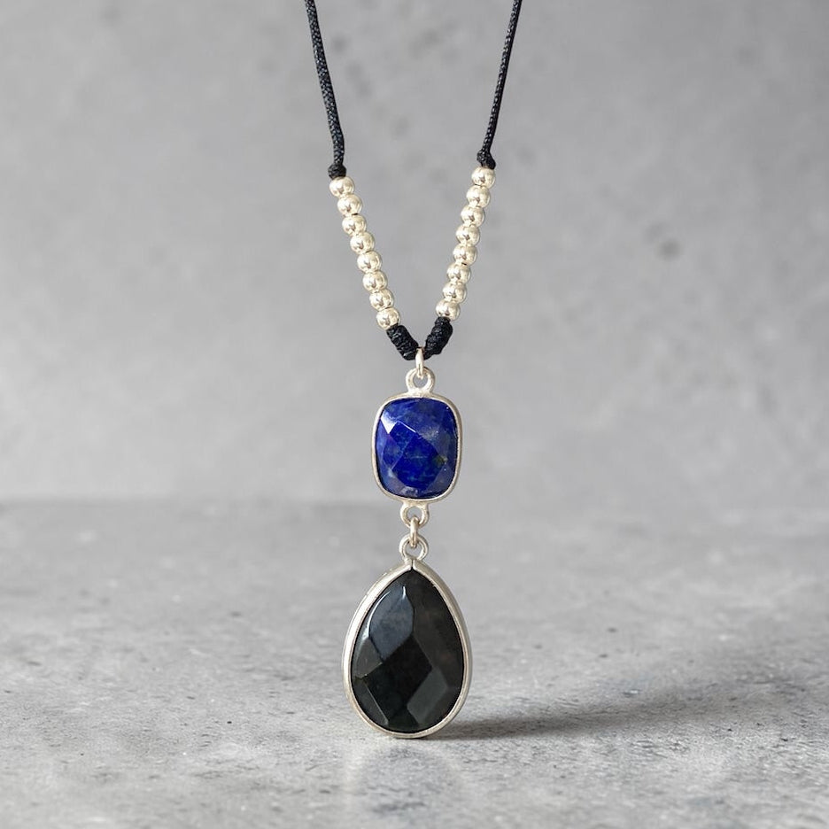 Collar hilo lapislázuli ónix plata