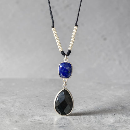 Collar hilo lapislázuli ónix plata