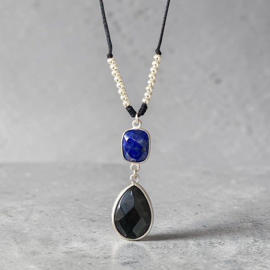 Collar hilo lapislázuli ónix plata