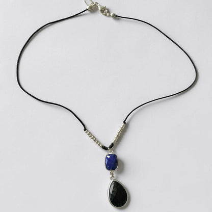 Collar hilo lapislázuli ónix plata