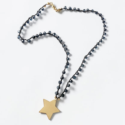 Collar tejido cristales azules estrella  oro
