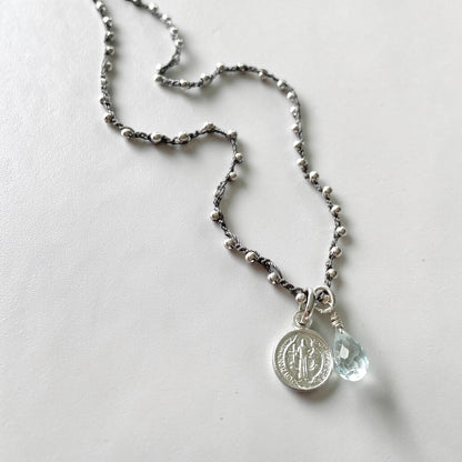 Collar tejido aguamarina San Benito plata
