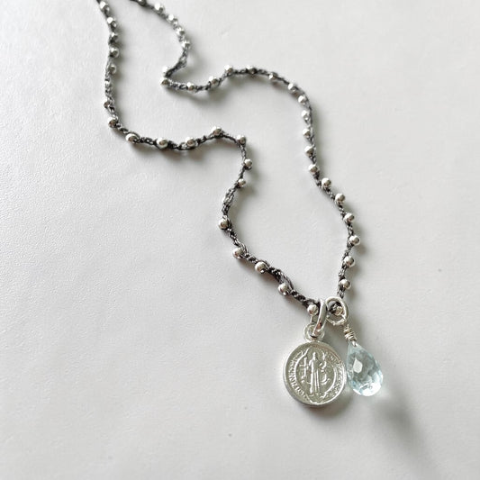 Collar tejido aguamarina San Benito plata