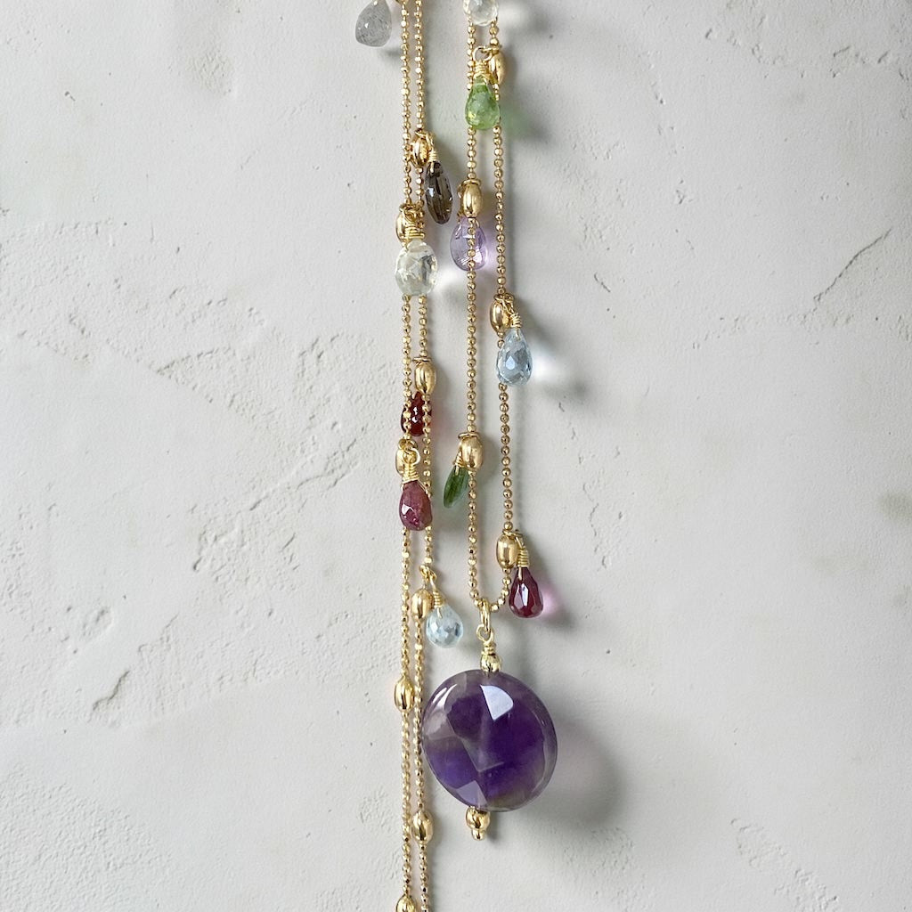 Collar largo gotas amatista oro